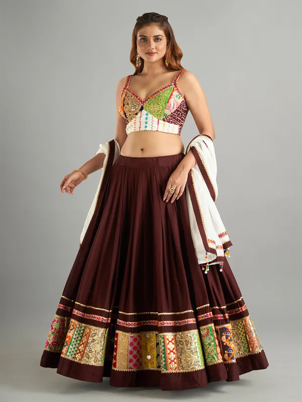 Beautiful brown cotton silk chaniya choli