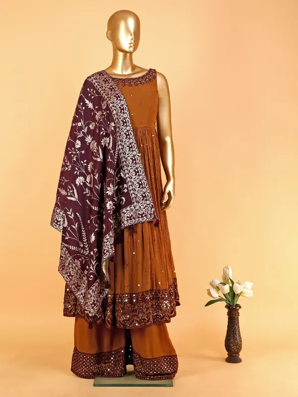 Beautiful brown georgette palazzo suit