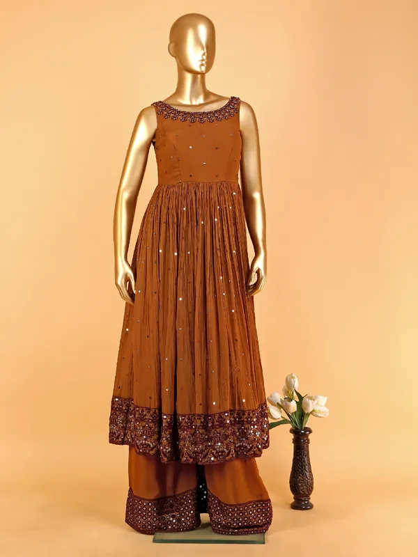 Beautiful brown georgette palazzo suit
