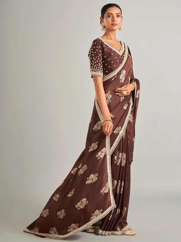 Beautiful brown silk saree in zari work