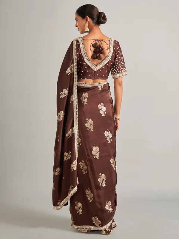 Beautiful brown silk saree in zari work