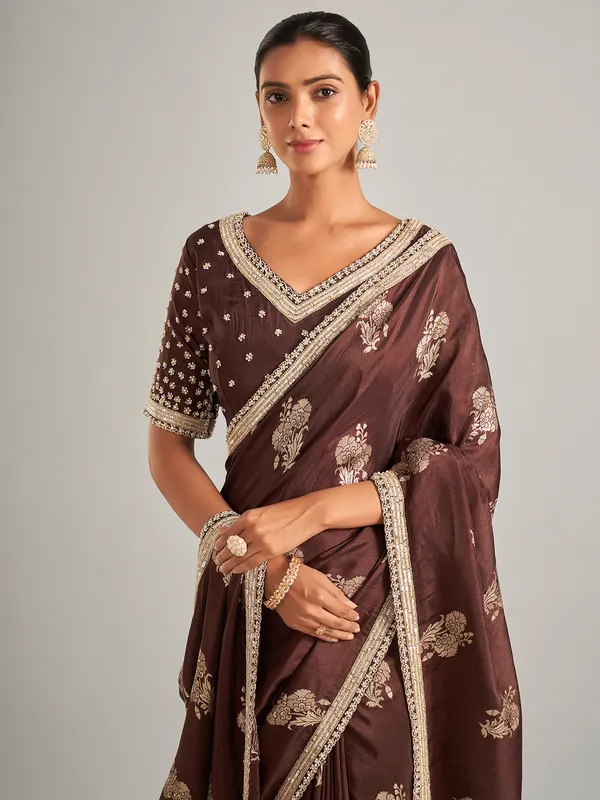 Beautiful brown silk saree in zari work