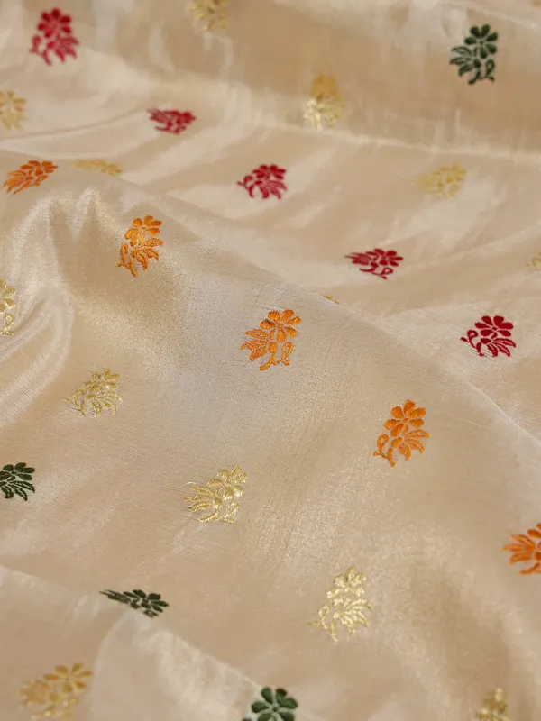 Beautiful cream banarasi silk saree