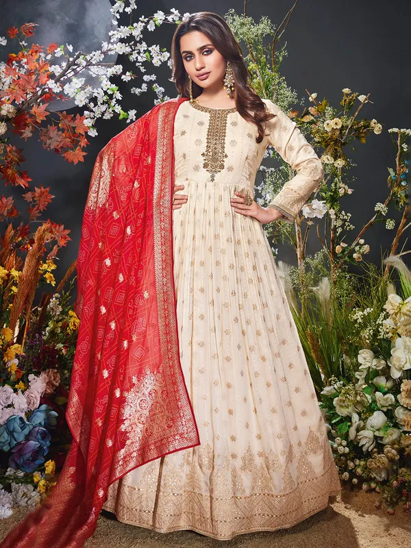 Beautiful cream georgette anarkali suit