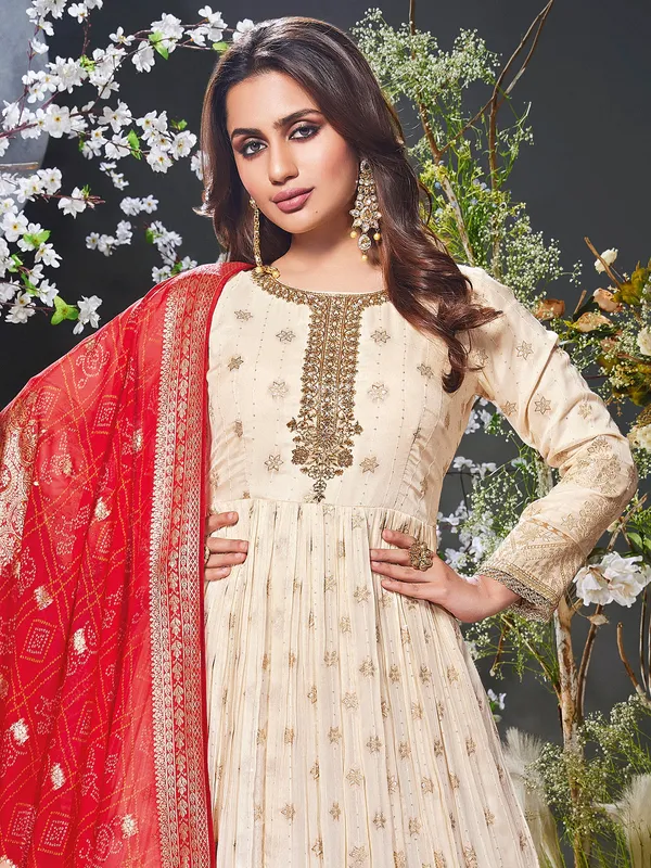 Beautiful cream georgette anarkali suit