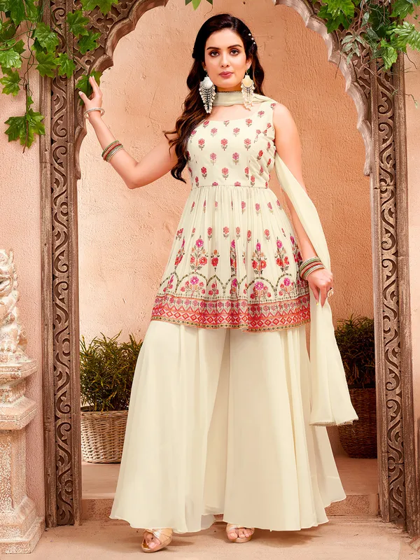 Beautiful cream georgette palazzo suit