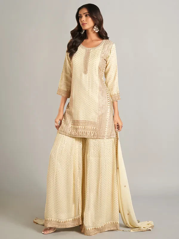 Beautiful cream georgette sharara salwar suit