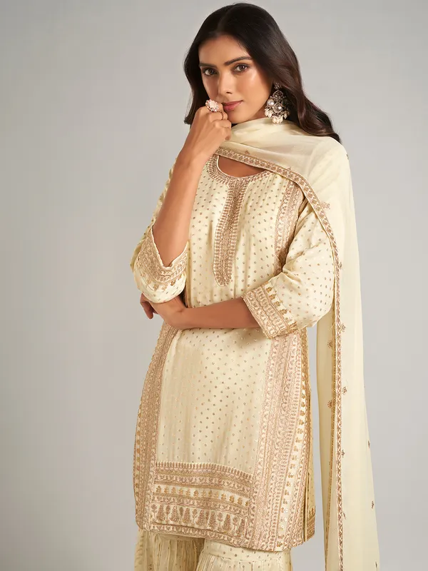 Beautiful cream georgette sharara salwar suit