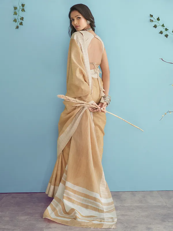 Beautiful cream linen saree