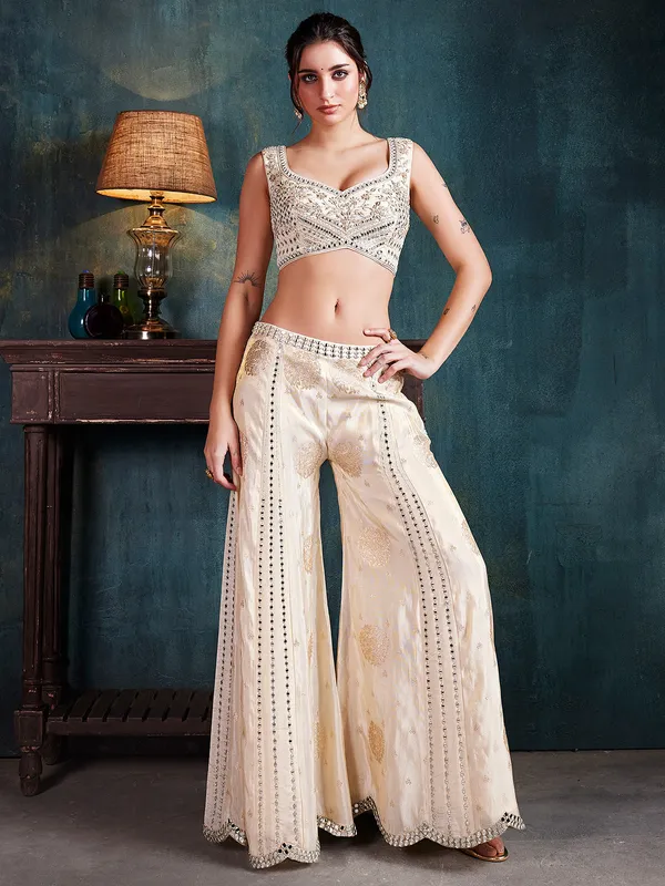 Beautiful cream silk palazzo suit for wedding