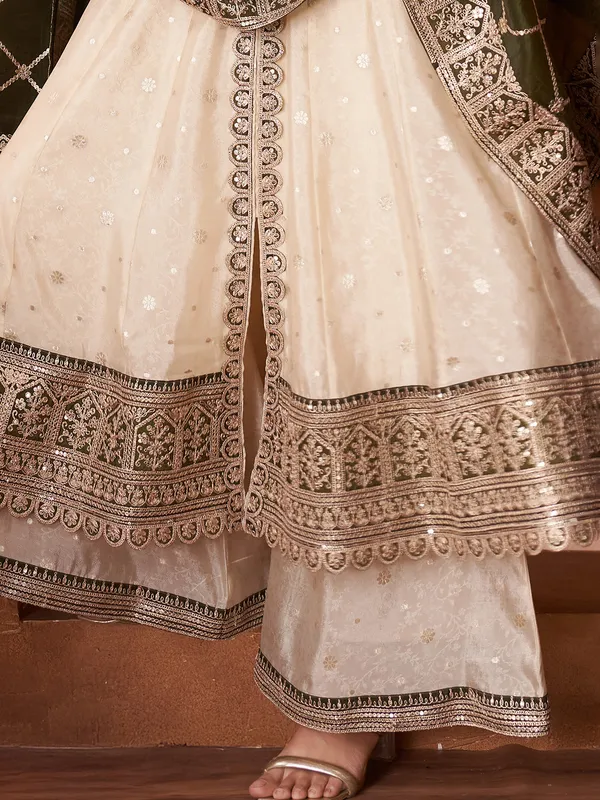 Beautiful cream silk palazzo suit with dupatta