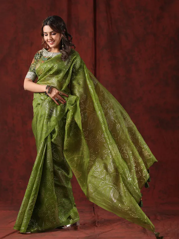 Beautiful dark green organza saree