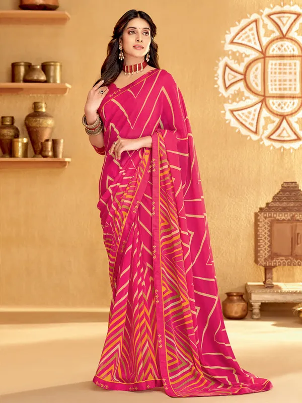 Beautiful dark pink saree in georgette