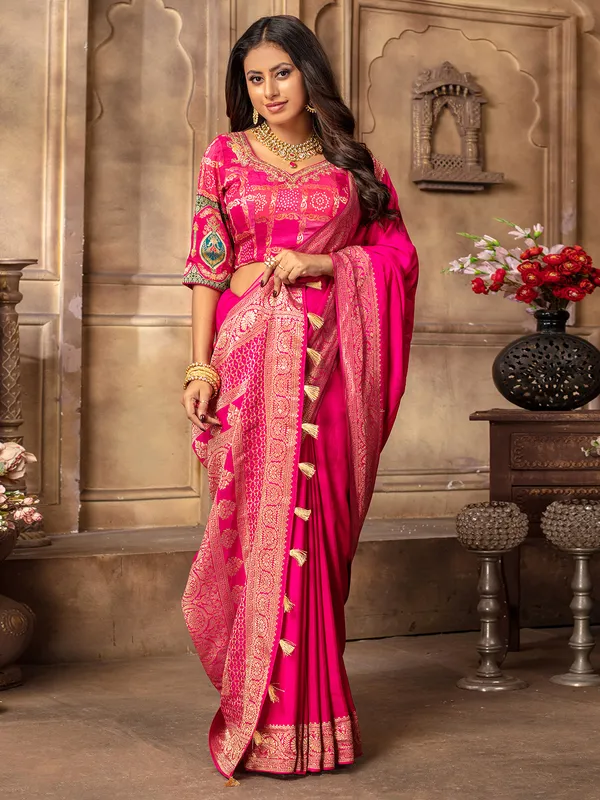 Beautiful dola silk magenta saree
