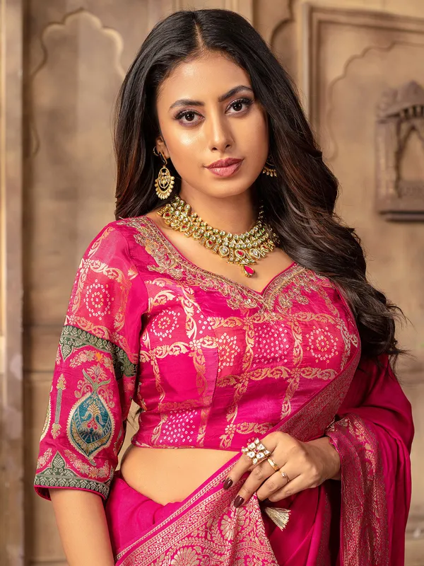 Beautiful dola silk magenta saree