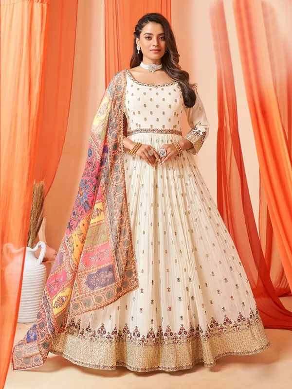 Beautiful georgette anarkali suit in cream