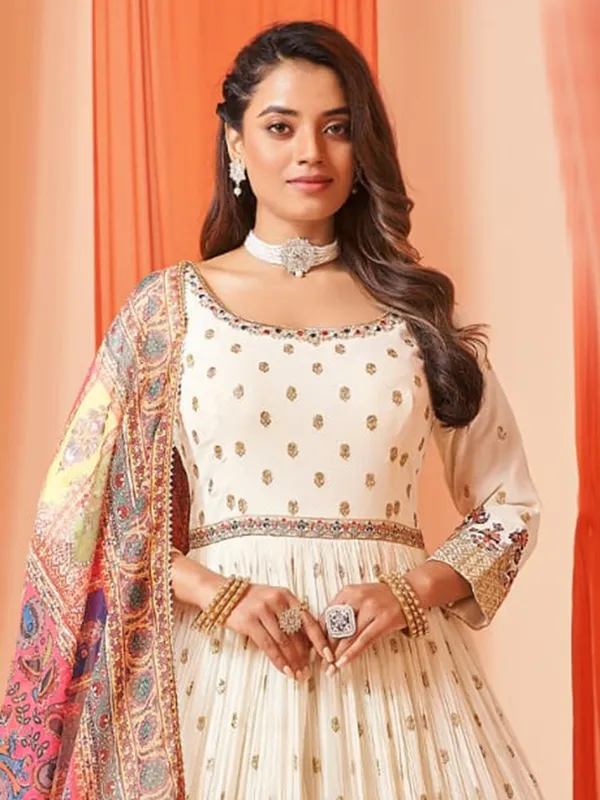 Beautiful georgette anarkali suit in cream