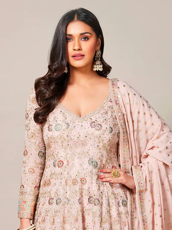 Beautiful georgette light pink sharara suit