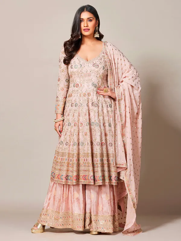 Beautiful georgette light pink sharara suit