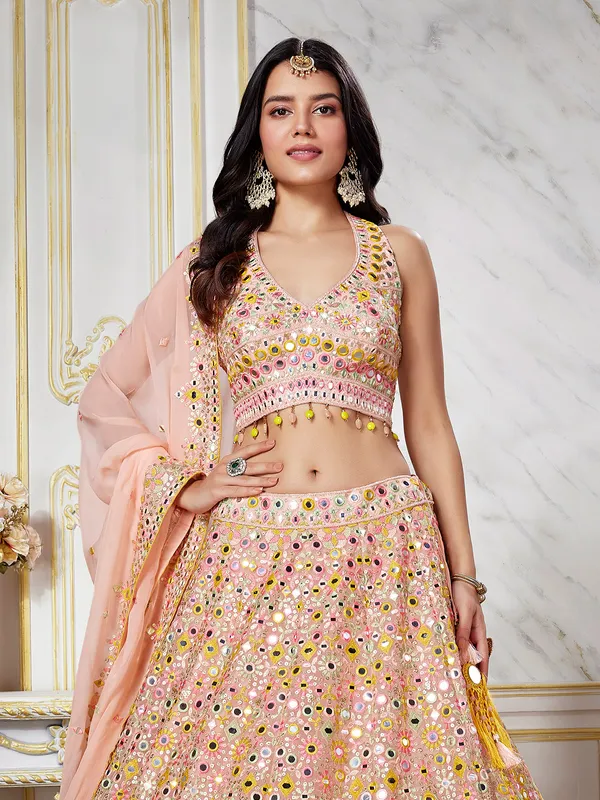 Beautiful georgette peach lehenga choli with dupatta