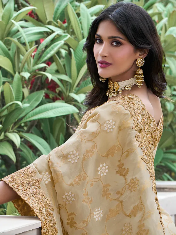 Beautiful golden saree in tissue silk