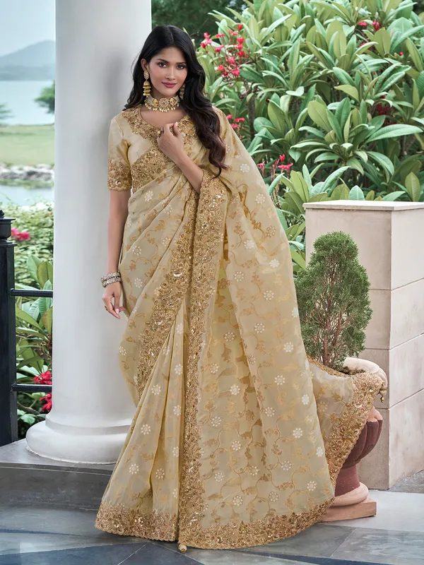 Beautiful golden saree in tissue silk
