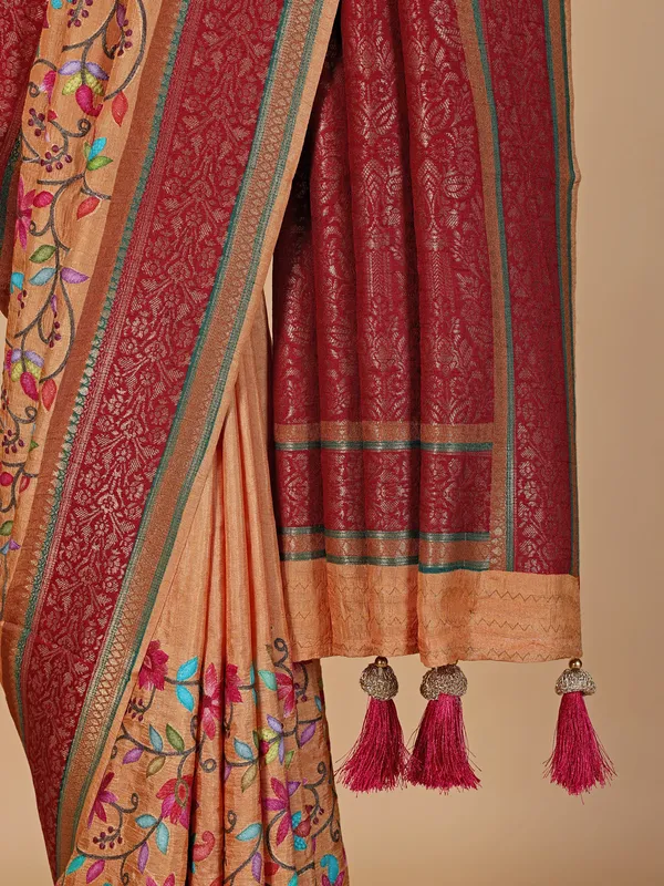 Beautiful golden silk saree for festive