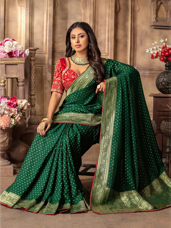 Beautiful green dola silk saree for wedding