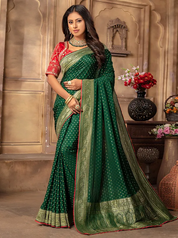 Beautiful green dola silk saree for wedding