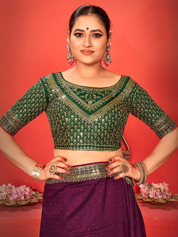 Stunning dark purple festive silk saree