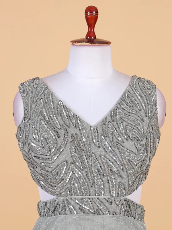 Beautiful grey net designer gown