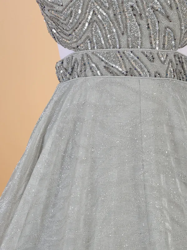 Beautiful grey net designer gown