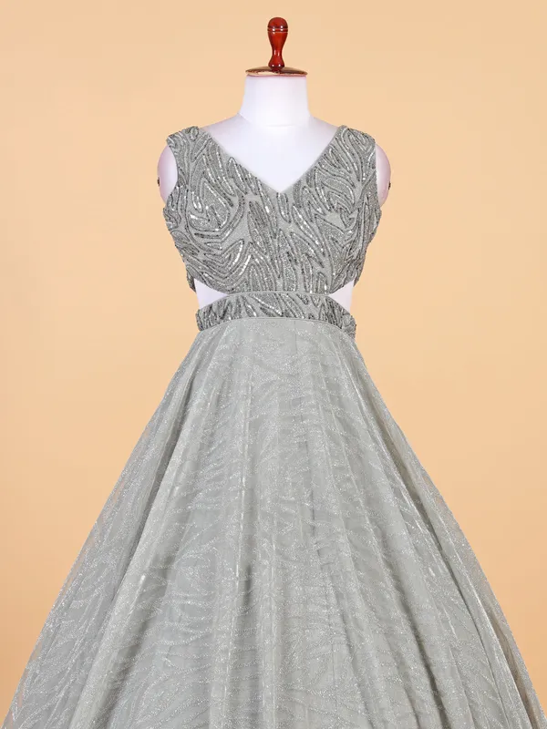 Beautiful grey net designer gown