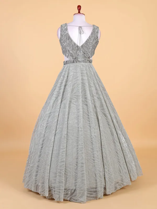 Beautiful grey net designer gown