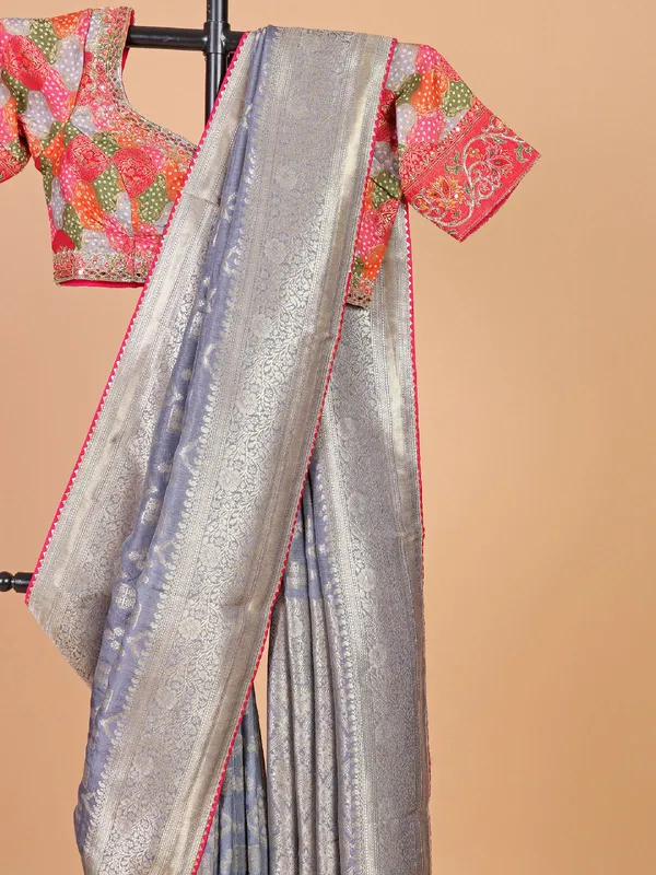 Beautiful grey silk saree
