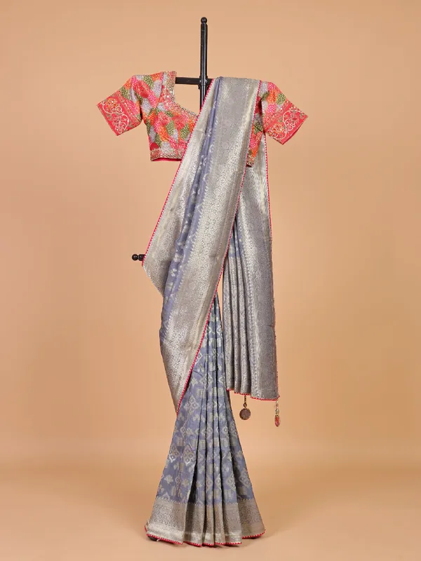 Beautiful grey silk saree