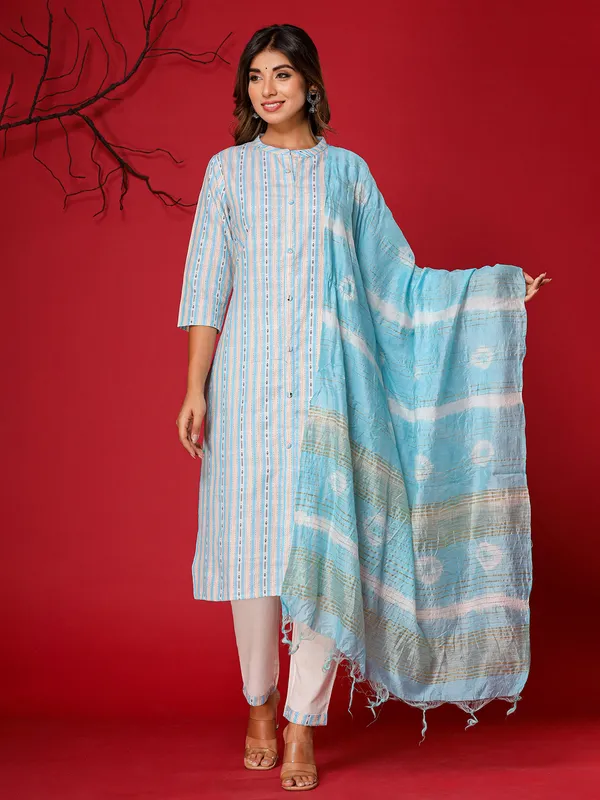 Beautiful light blue stripe kurti set