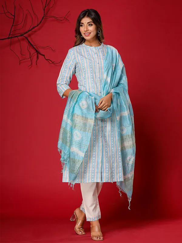 Beautiful light blue stripe kurti set