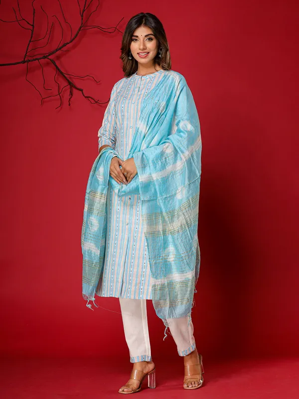 Beautiful light blue stripe kurti set