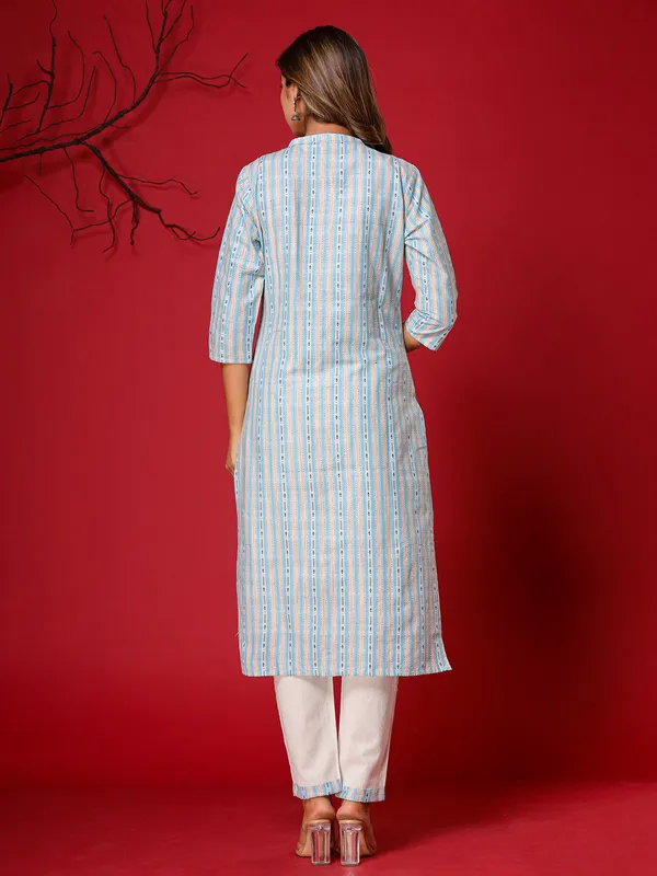 Beautiful light blue stripe kurti set