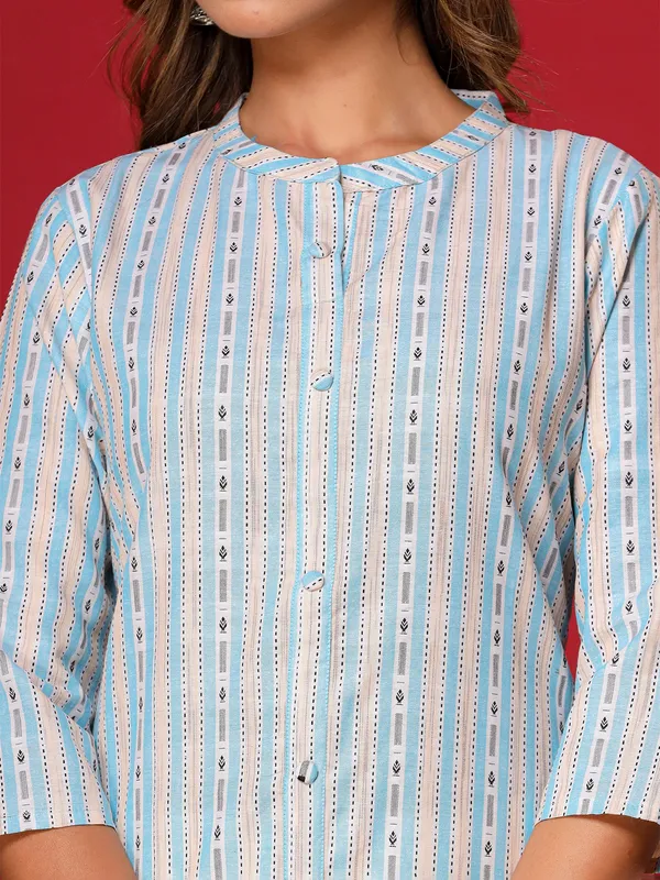 Beautiful light blue stripe kurti set