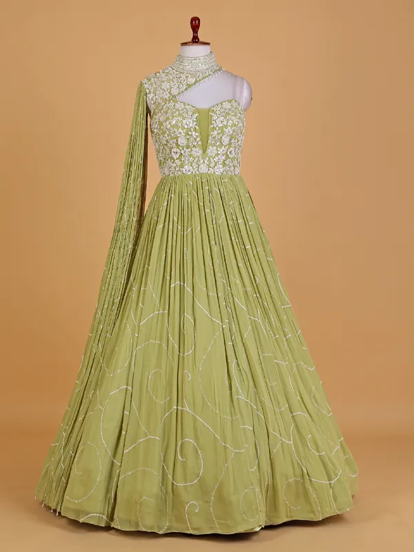 Beautiful light green georgette designer gown