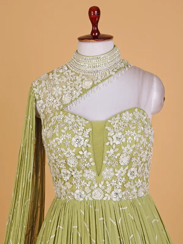 Beautiful light green georgette designer gown