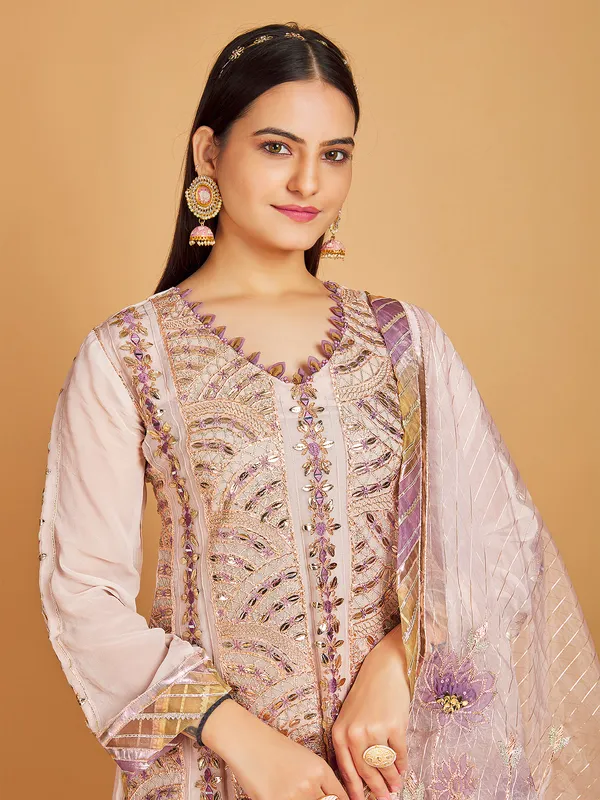 Beautiful light pink georgette sharara suit