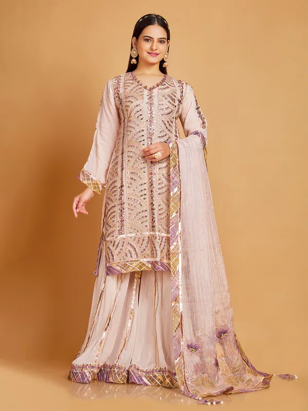 Beautiful light pink georgette sharara suit