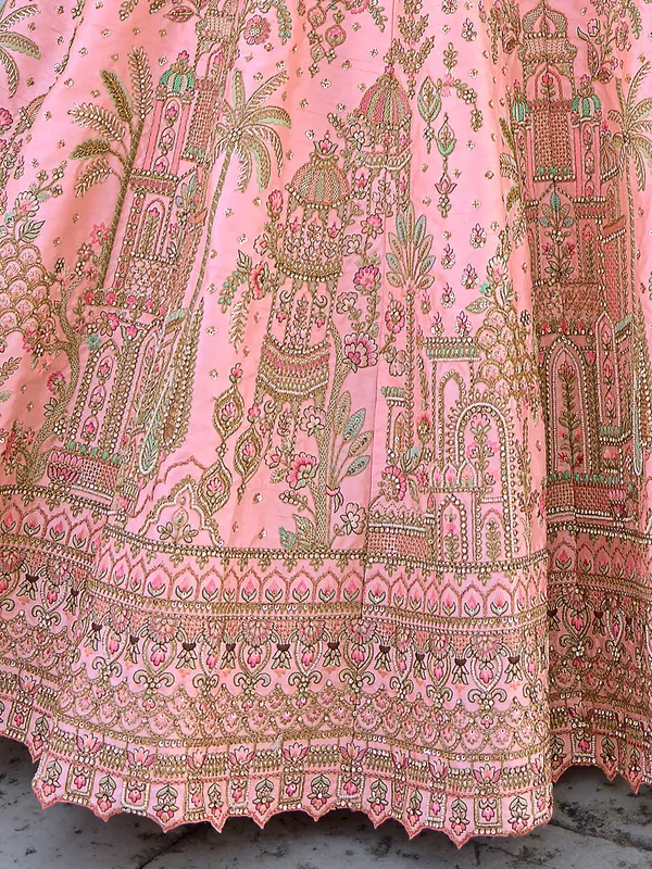 Beautiful light pink silk unstitched lehenga choli