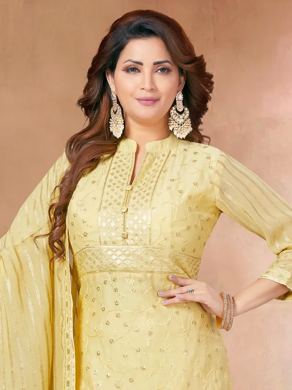 Beautiful light yellow silk salwar suit