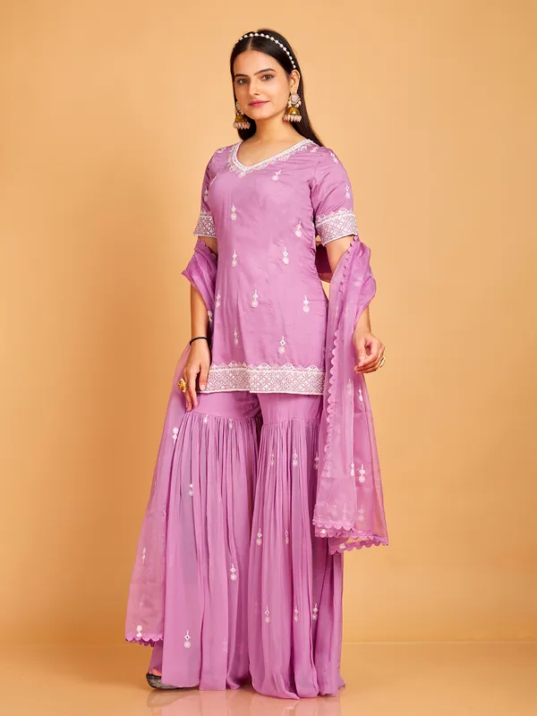 Beautiful lilac purple silk sharara suit