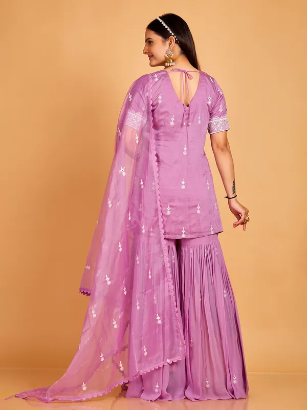Beautiful lilac purple silk sharara suit