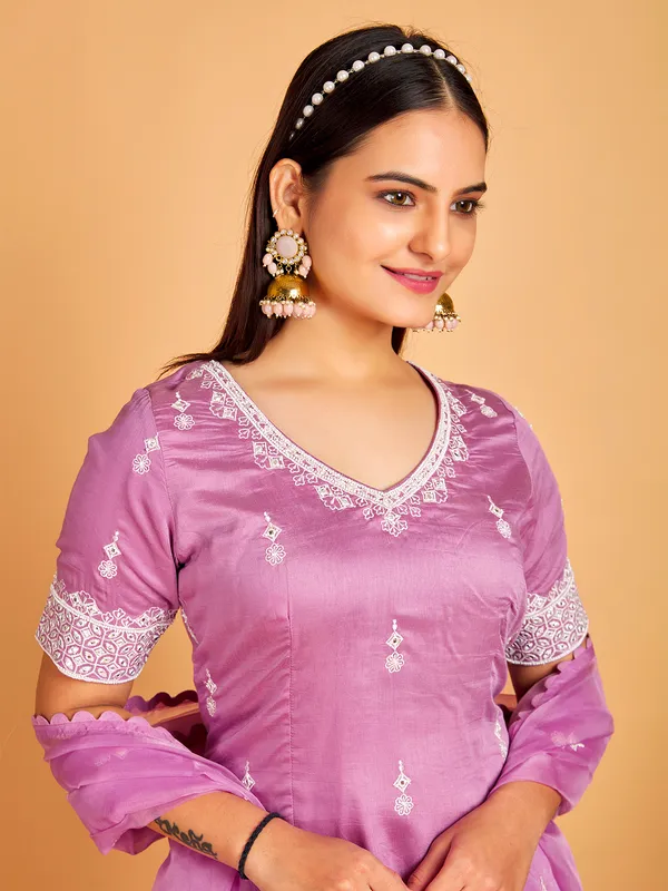 Beautiful lilac purple silk sharara suit